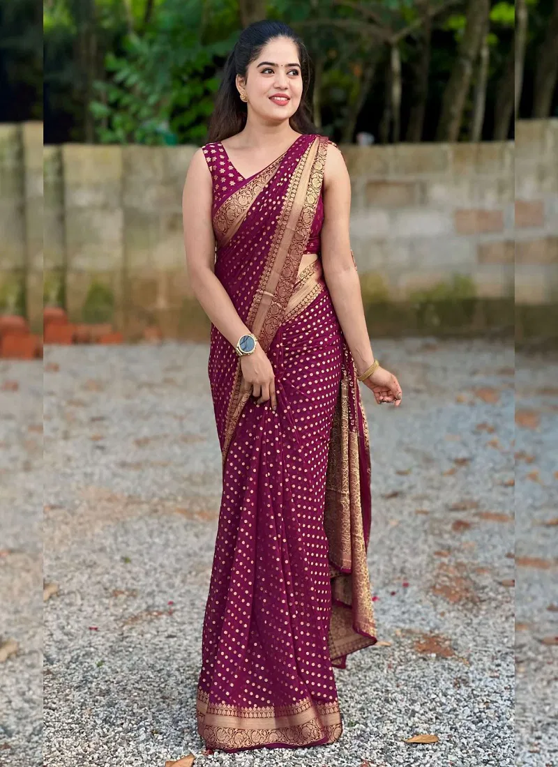 Purple Butti By Aab Soft Lichi Silk Wedding Wear Saree Orders In India