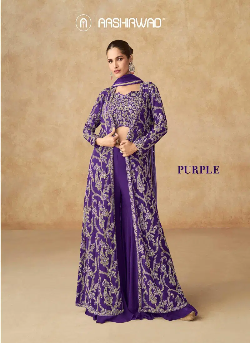 Purple By Aashirwad Georgette Designer Readymade Suits Wholesale Online Catalog