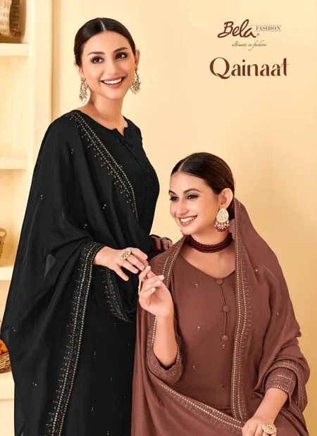 Qainaat By Bela Viscose Muslin Designer Fancy Dress Materials Exporters In India