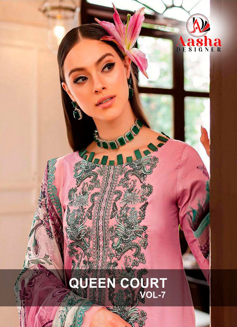 Queens Court Vol 7 By Aasha Cotton Pakistani Suits Wholesale Shop In Surat
 Catalog