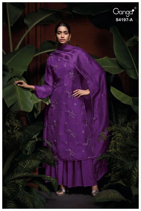 Quina 4197 By Ganga Bemberg Kora Silk Designer Salwar Suits Wholesale Online