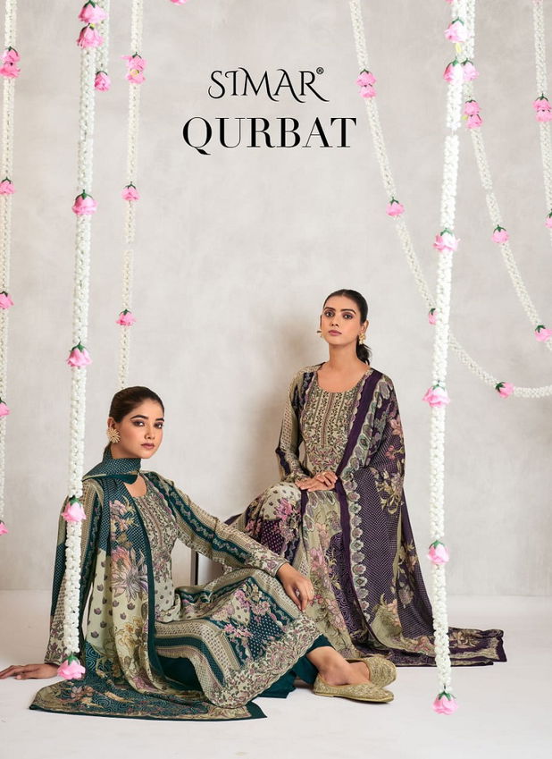 Qurbat By Glossy Crape Printed Dress Material Wholesalers In Delhi