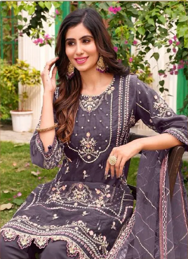 R 1102 Ramsha Organza Embroidery Pakistani Suit Wholesale Shop In Surat