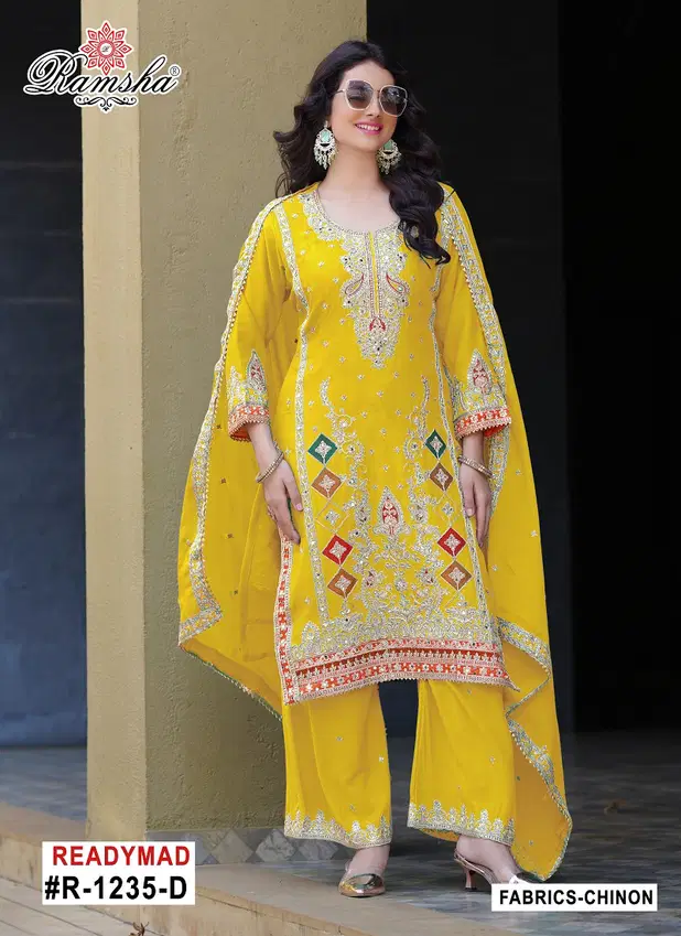 R 1235 Nx By Ramsha Chinon Pakistani Readymade Suits Orders In India