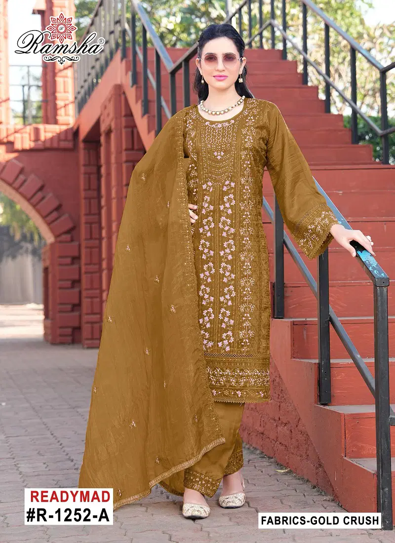 R 1252 Nx A To D By Ramsha Gold Crush Pakistani Readymade Suits Orders In India Catalog