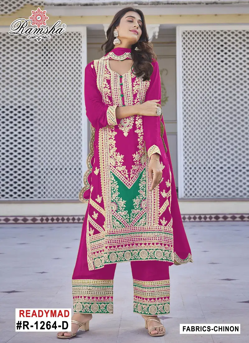 R 1264 Nx  A To D By Ramsha Chinon Pakistani Readymade Suits Suppliers In India Catalog