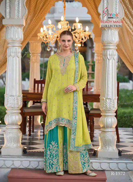 R 1572 By Shree Fabs Chinon Silk Readymade Suits Wholesale In India Catalog