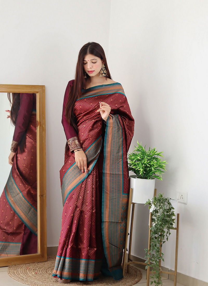 Raah Copper Zari Party Wear Sarees Catalog