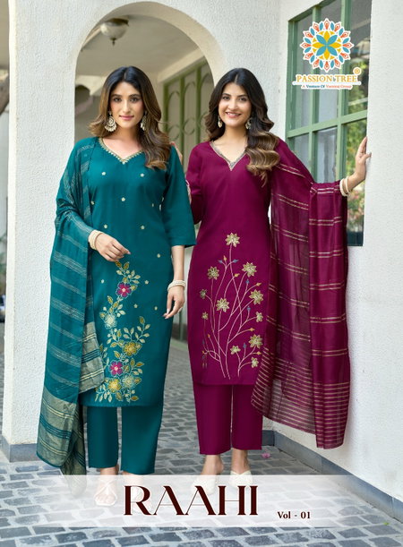 Raahi Vol 1 By Passion Tree Roman Silk Wholesale Kurti With Bottom Dupatta In India
