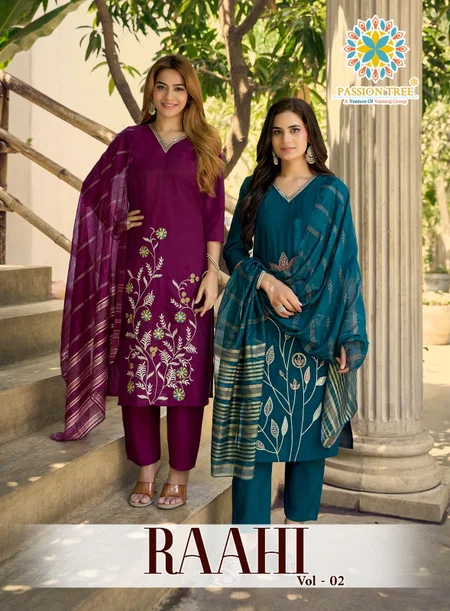 Raahi Vol 2 By Passion Tree Roman Silk Kurti With Bottom Dupatta
