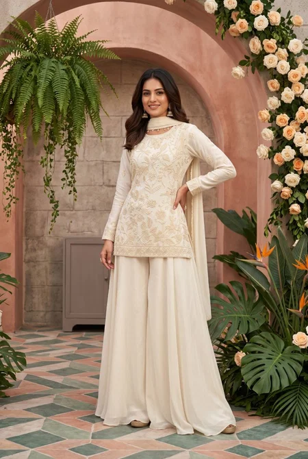 Raakhi By Aurraa Chinon Beads Work Designer Sharara Suits
