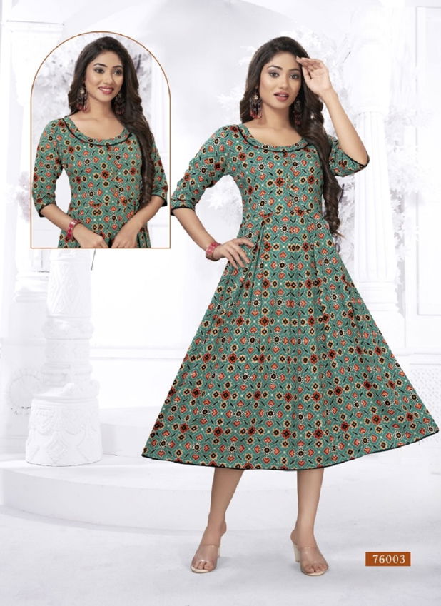 Raashi Rasna Fancy Printed Rayon Regular Wear Anarkali Kurti Collection