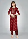 Radhika 1 Heavy Rayon Foil Printed Embroidery Kurti With Bottom Wholesale Shop In Surat
