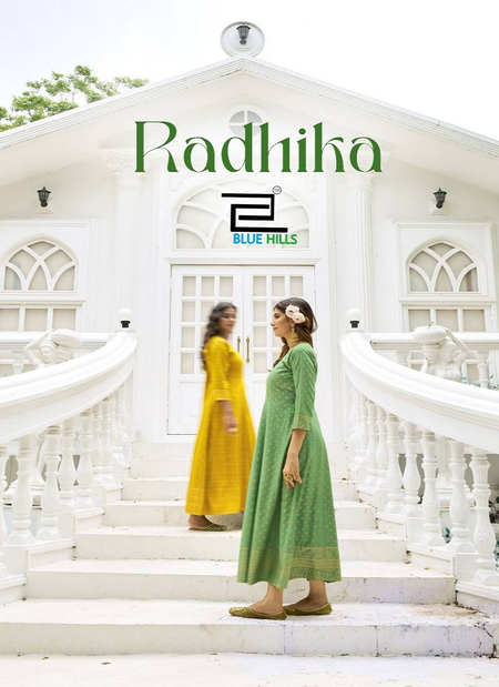 Radhika By Blue Hills Rayon Foil Printed Anarkali Kurtis Wholesalers In Surat
