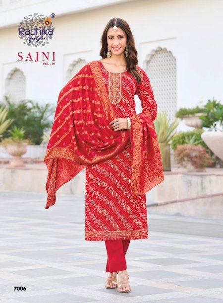 Sajni Vol 7 By Radhika Rayon Printed Kurti With Bottom Dupatta 
