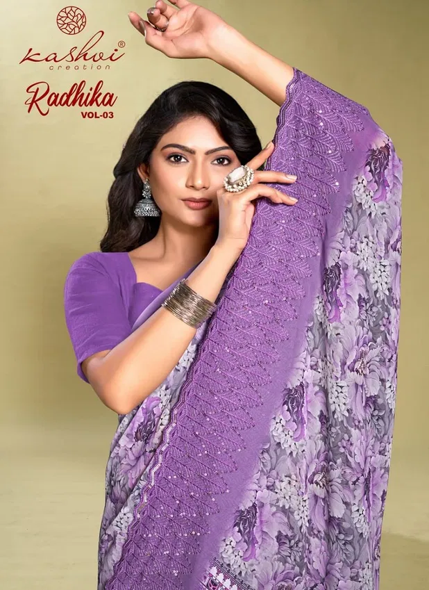 Radhika Vol 3 By Kashvi Embroidery Weightless Printed Sarees Wholesale Online	