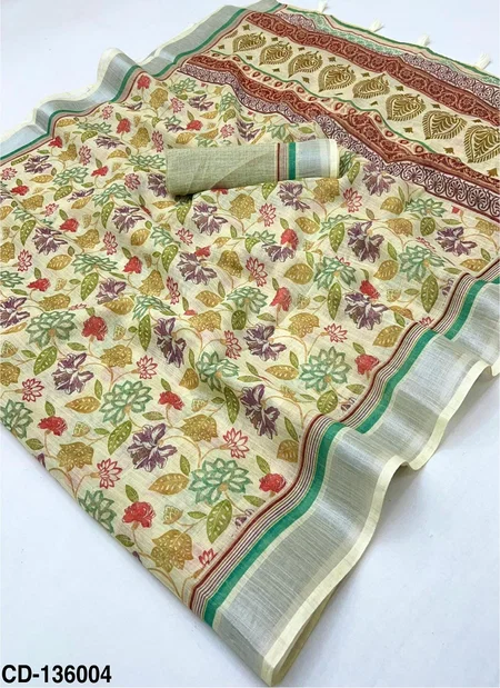 Rajyog Crisp Cotton Linen Floral Digital Online Daily Wear Printed Saree Wholesale