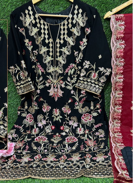 Ramsha R 1140 Cream And Black Georgette Pakistani Readymade Suits Wholesale Online
