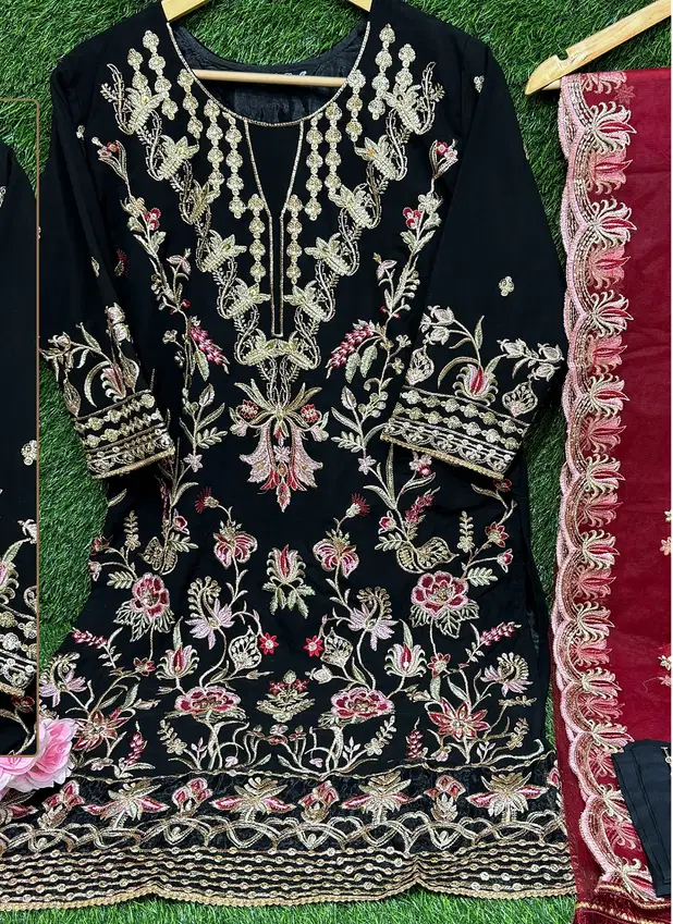 Ramsha R 1140 Cream And Black Georgette Pakistani Readymade Suits Wholesale Online
