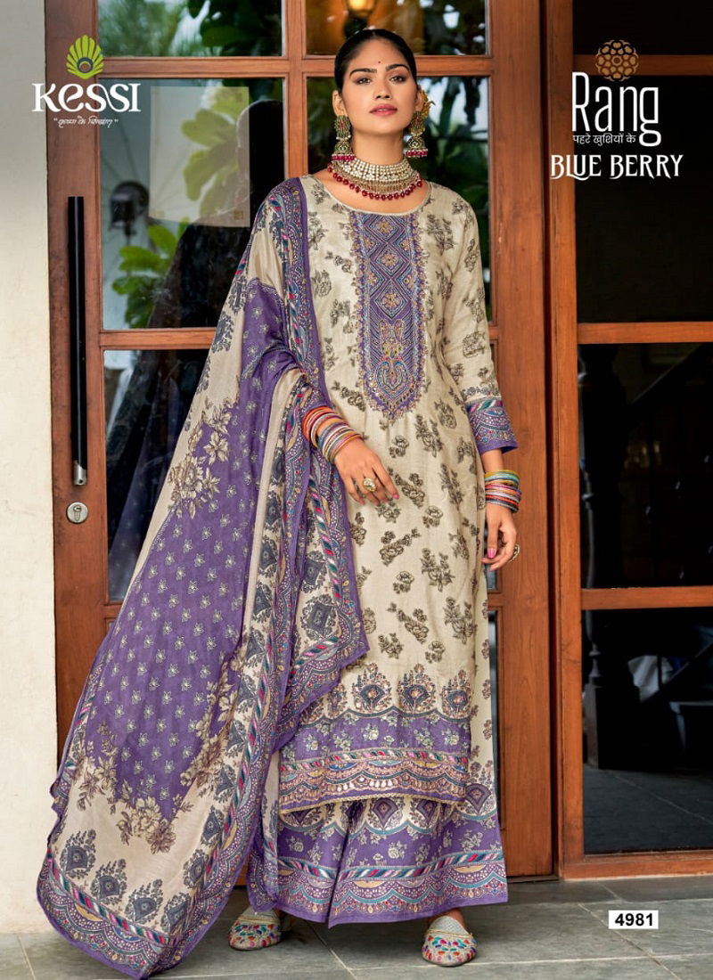 Rang Blue Berry Muslin Printed Dress Material Wholesale Clothing Suppliers In India
 Catalog