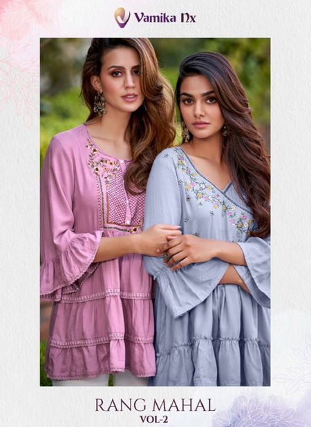 Rang Mahal Vol 2 By Vamika Nx Heavy Rayon Tunic Ladies Top Wholesale Market In Surat Catalog