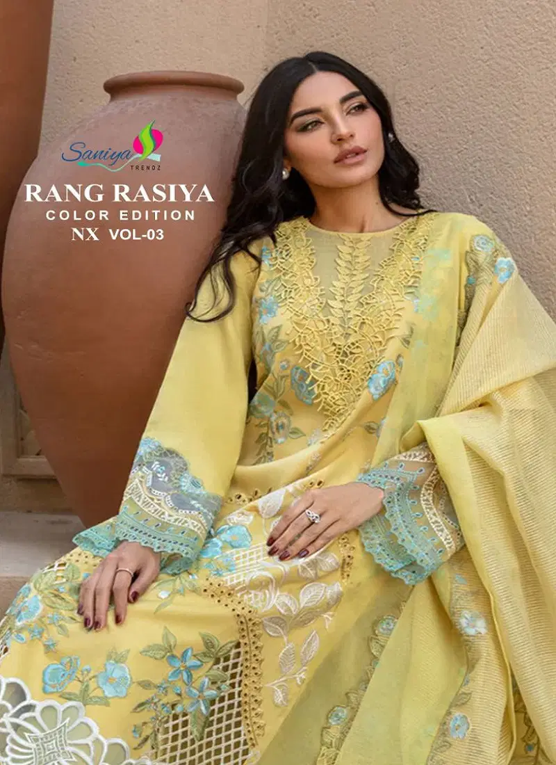 Rang Rasiya Color Edition Nx Vol 3 By Saniya Cotton Pakistani Suits Wholesale Shop In Surat
 Catalog