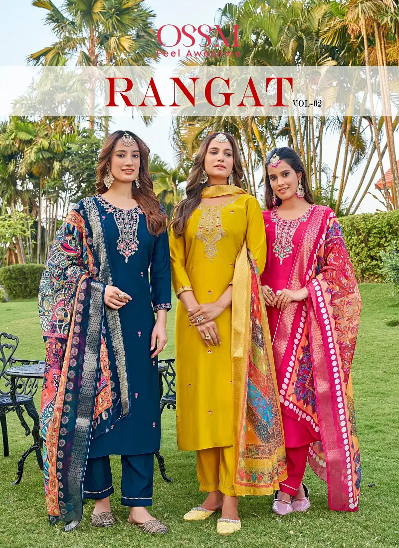 Rangat Vol 2 By Ossm Viscose Embroidery Kurti With Bottom Dupatta Online Wholesale Catalog