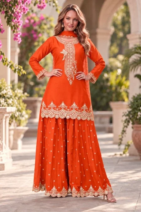 Rangoon By Aurraa Chinon Embroidery Designer Sharara Suits 