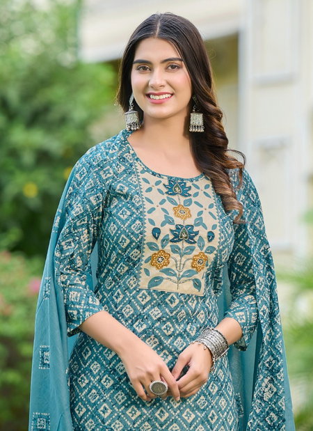 Rangrez By Rangmaya Printed Cotton Embroidery Kurti With Bottom Dupatta Wholesale Shop In Surat
