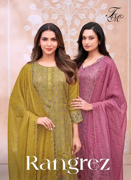 Rangrez By T&M Pure Silk Printed Embroidery Dress Material Suppliers In India