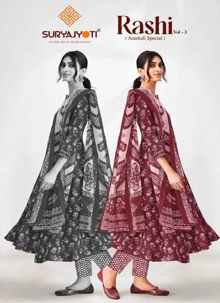 Rashi Vol 3 By Suryajyoti Cotton Printed Anarkali Kurti With Bottom Dupatta Online Wholesale
