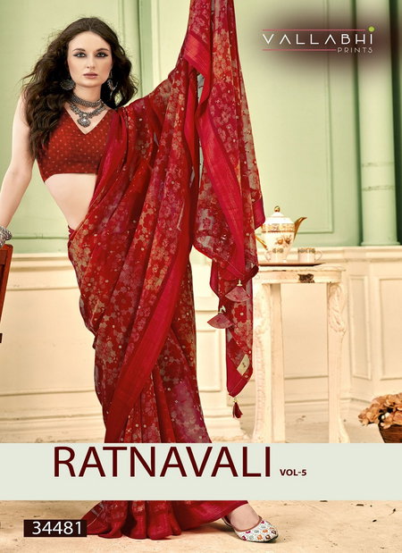 Ratnavali Vol 5 By Vallabhi Moss Georgette Floral Printed Saree Exporters In India