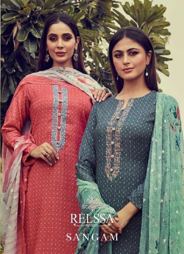 RELSSA SANGAM Latest Fancy Design Festive Wear Pure Cotton Embroidery Work With Digital Print Top With Dupatta Collection  