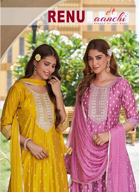 Renu By Aanchi Roman Silk Wholesale Anarkali Kurti With Bottom Dupatta In India