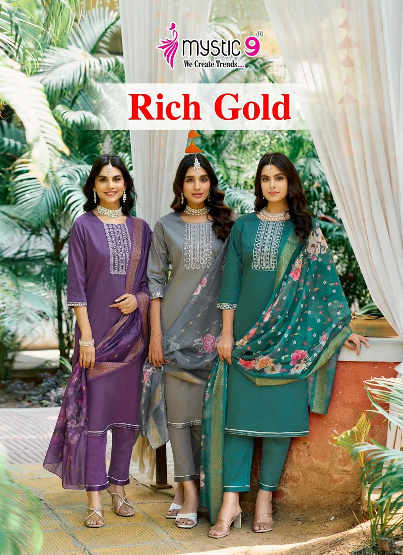 Rich Gold Vol 4 By Mystic 9 Cotton Kurti With Bottom Dupatta Wholesale Online Catalog