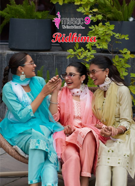 Ridhima Vol 1 By Mystic 9 Vertican Dobby Online Kurti With Bottom Dupatta Wholesale