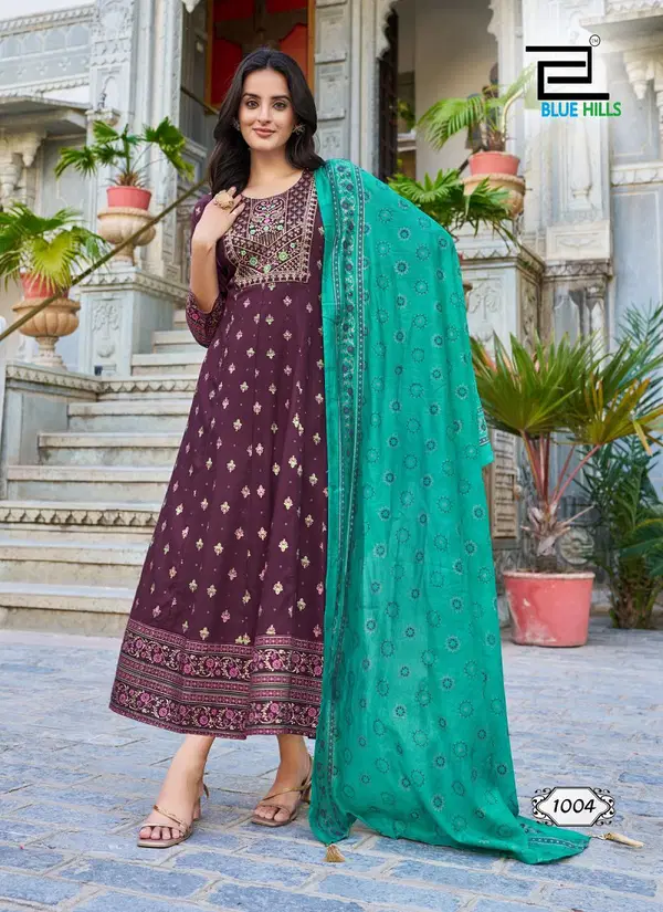 Ritu Special Vol 1 By Blue Hills Rayon Anarkali Kurtis With Dupatta Wholesale Online
