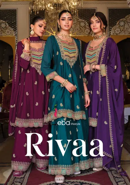 Rivaa By Eba Chinon Embroidery Ladies Readymade Suits Wholesale Market In Surat
