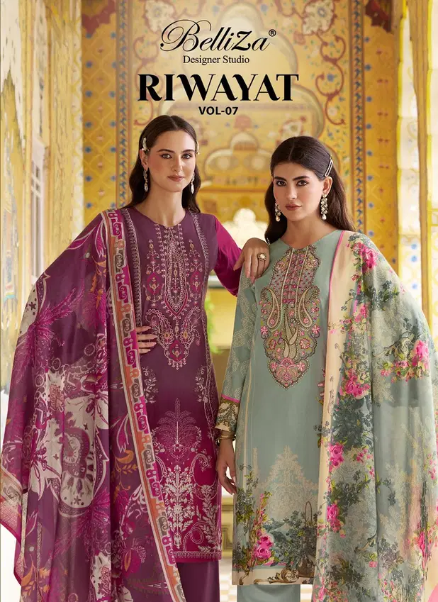 Riwayat Vol 7 By Belliza Viscose Rayon Printed Dress Material Exporters In India 