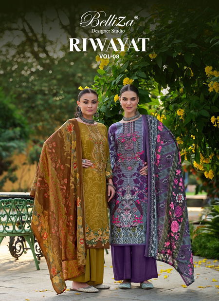 Riwayat Vol 8 By Belliza Viscose Rayon Printed Dress Material Wholesale Online Catalog