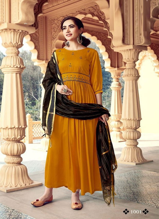 Riya Ghoomar Festive WearDesigner Rayon Embroidery Work Kurti With Dupatta Collection