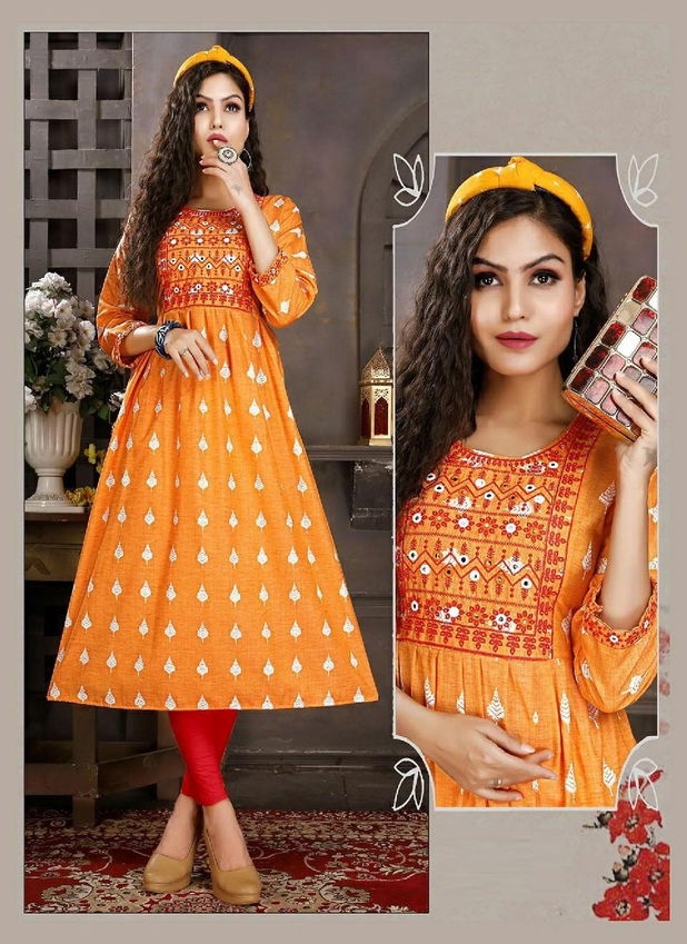 Riyaa Avni 1001 Heavy Cotton Printed Ethnic Wear Embroidery Kurti Collection