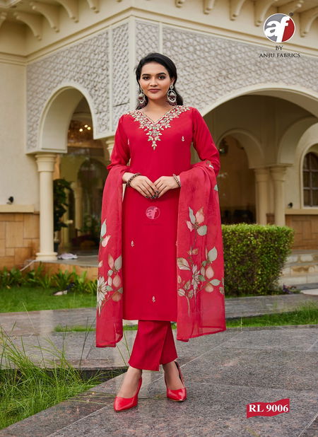 RL 9006 By Af Roman Silk Designer Kurti With Bottom Dupatta Wholesale Price In Surat Catalog