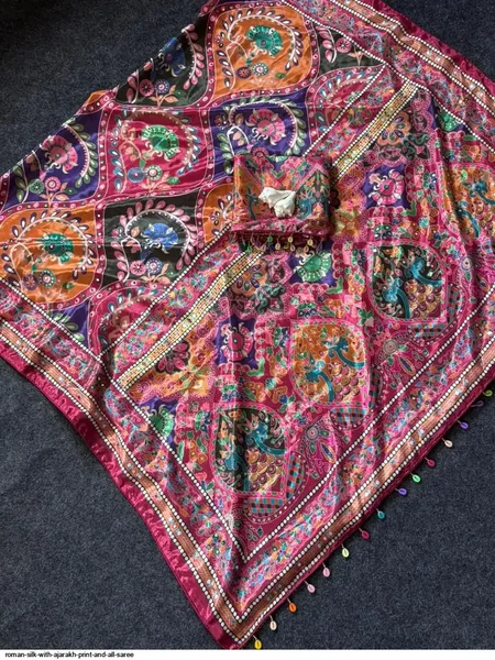 Tew Vol 2 Roman Silk With Ajarakh Printed Saree
