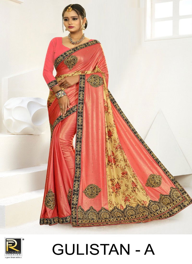 Ronisha Gulistan Latest Fancy Designer Festive Wear Embroidery Worked Lycra Saree Collection