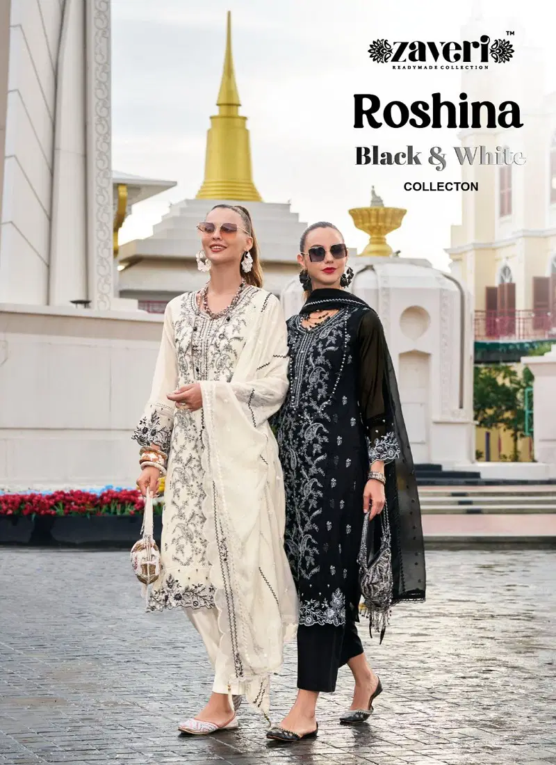 Roshina Black And White By Zaveri Organza Emboidery Readymade Suits Wholesale Online Catalog