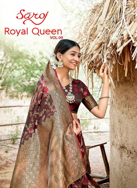 Royal Queen Vol 9 By Saroj Soft Satin Silk Designer Sarees Wholesale Online

