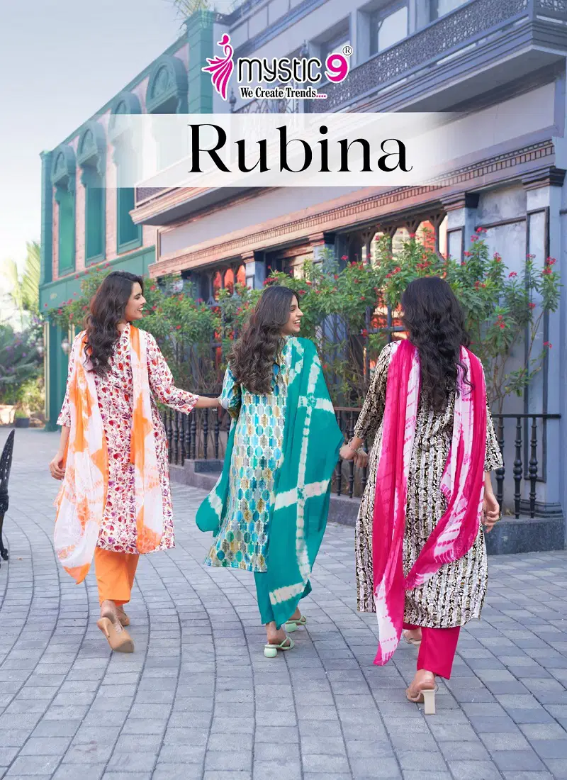 Rubina Vol 6 By Mystic 9 Rayon Kurti With Bottom Dupatta Orders In India Catalog