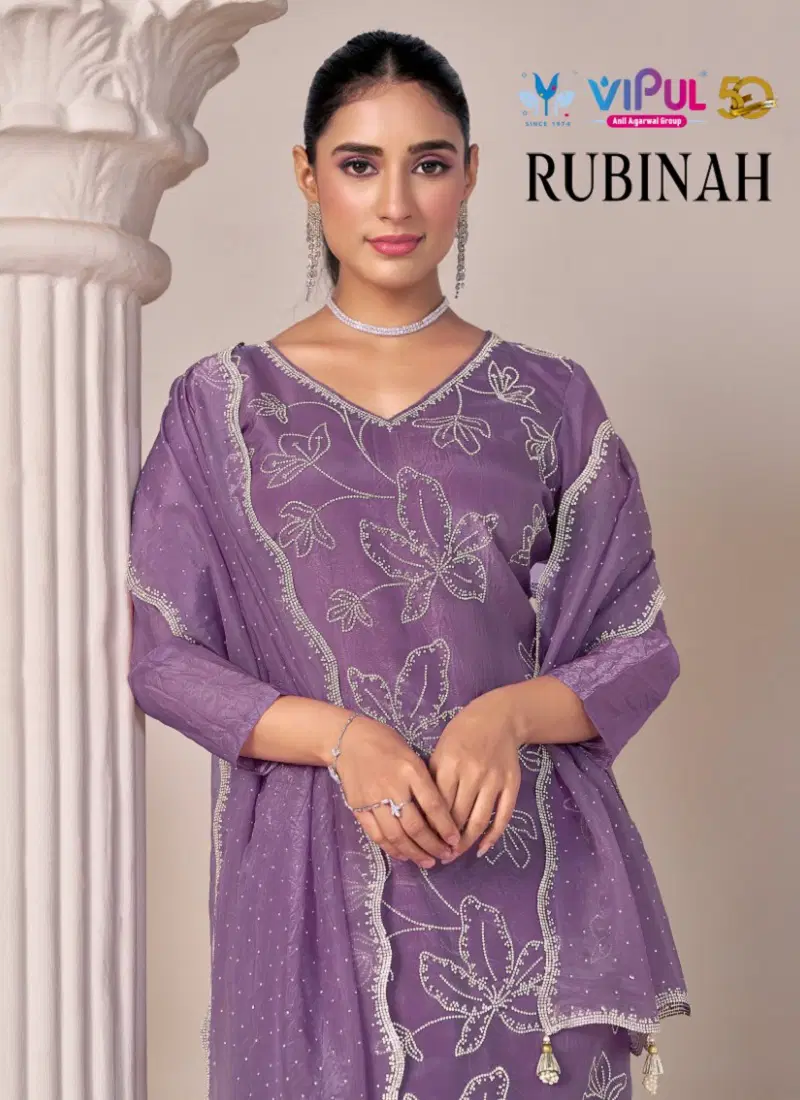 Rubinah By Vipul Satin Embroidery Designer Salwar Suits Surat Wholesale Market Catalog