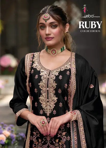 Ruby Color Edition By Eba Chinon Embroidery Readymade Suits Suppliers In India
